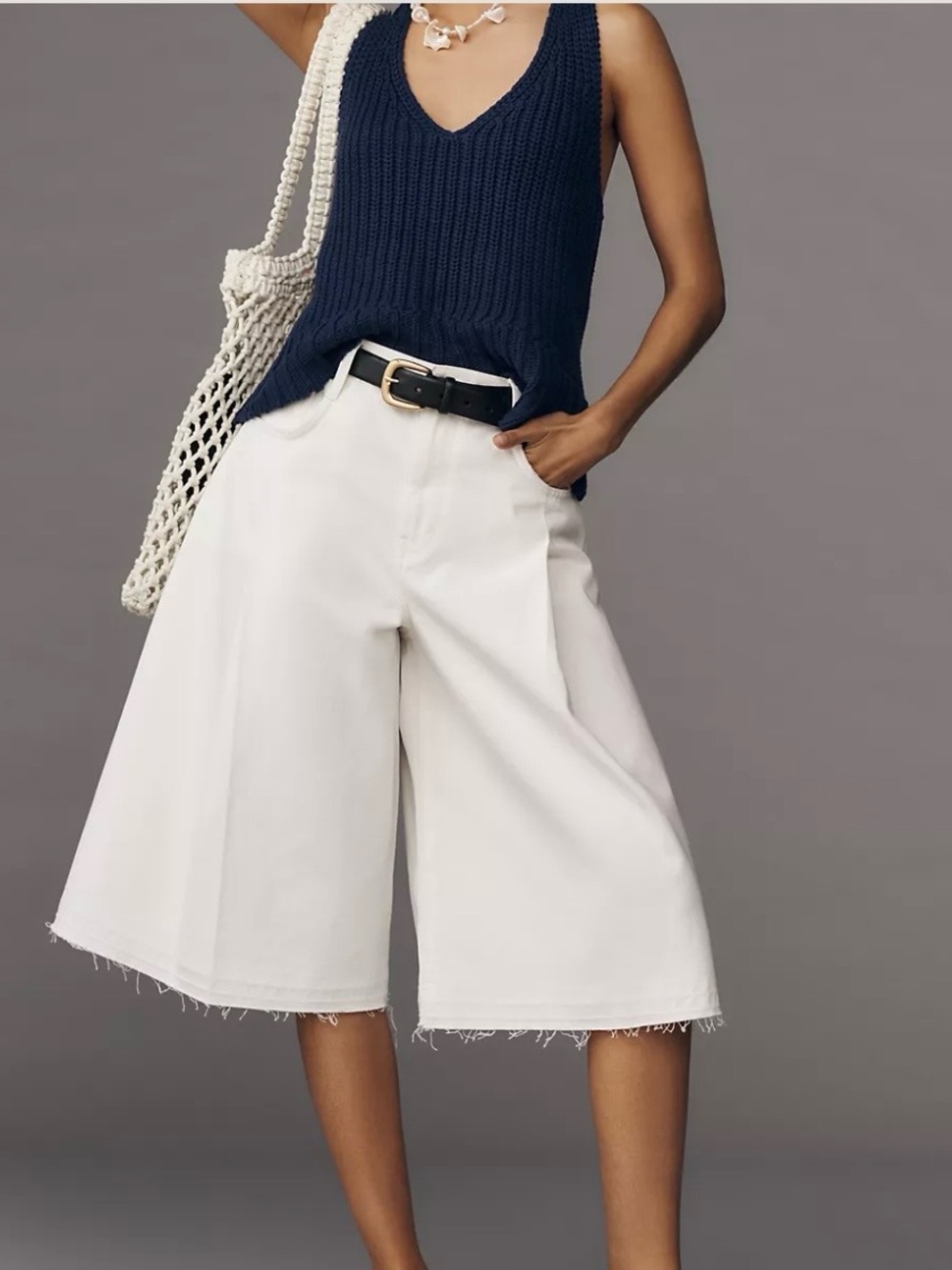 Pleated High-Rise Culotte Jeans NWOT  PILCRO (Ivory) Anthropologie Sz 28